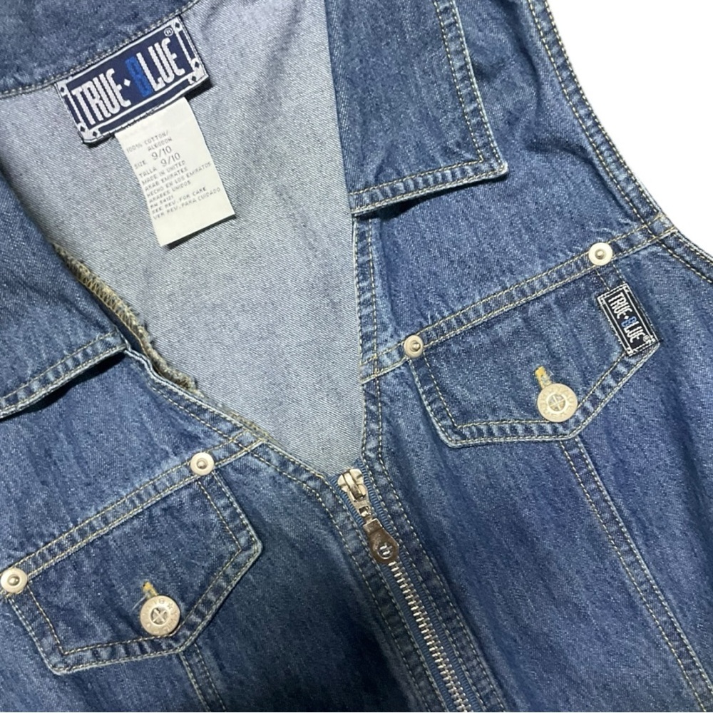Vintage True Blue Denim Zip Up 90’s Mini Dress Classic Western Size 9/10 - Picture 7 of 7